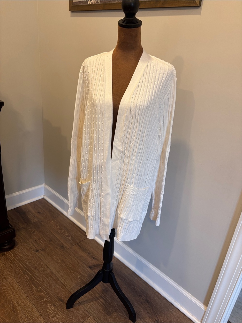 Kim Rogers Cream Ribbed Cable Knit Open Cardigan